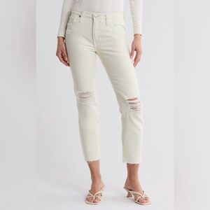 NWT AG Isabelle High Rise Straight Crop Jeans Cream Distressed Size 26